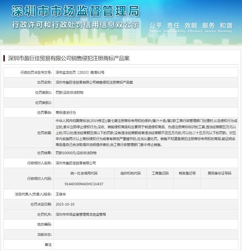 深圳市盈巨佳贸易有限公司销售侵犯注册商标产品案